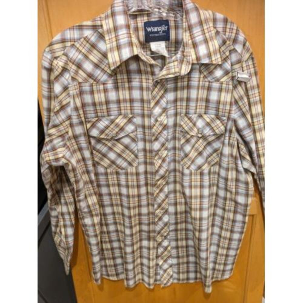 Wrangler Pearl Snap Button Up Plaid Shirt Men's Large Cotton/Poly
